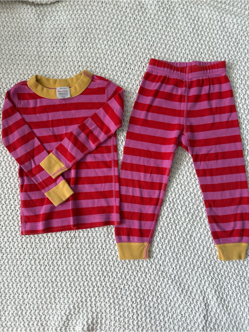 Hanna Andersson Kids Long John Pajama Set Pink Red Stripe Size 3T Cotton